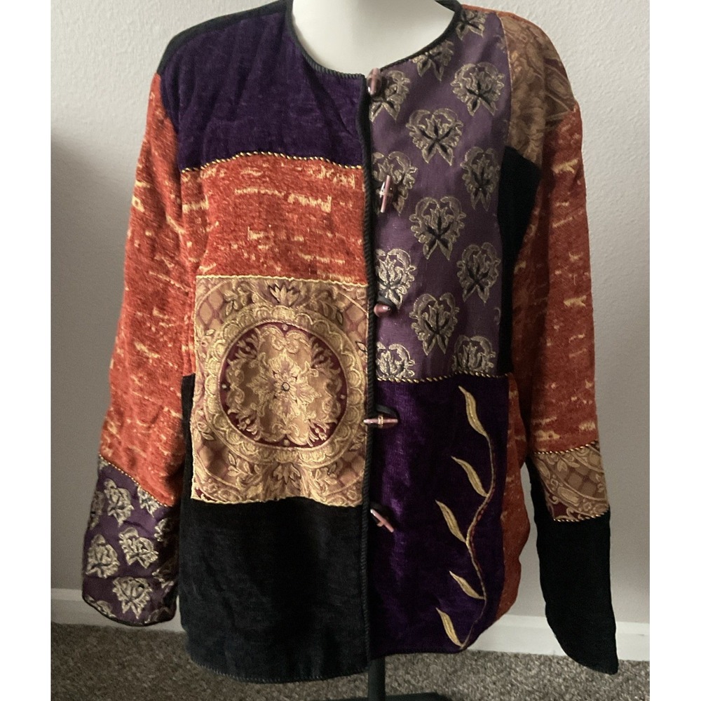 Julia Kim Women's Embroidered Purple Gold Boho hippie Patchwork‎ Jacket Size L
